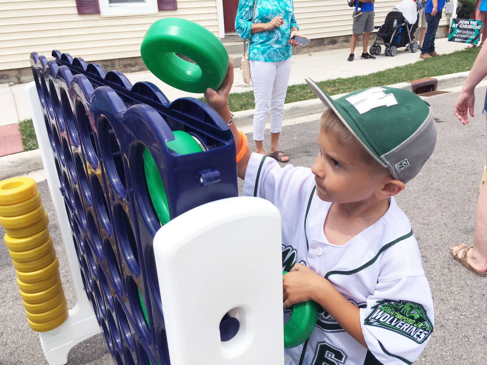 Nolan Stencel, 5, of the Town of Waterford, plays jumbo-sized game at Celebrate Waterford